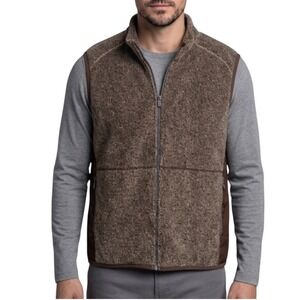 Tommy Bahama Mens Brown Fleece Full Zip Vest Ripstop Panels Logo